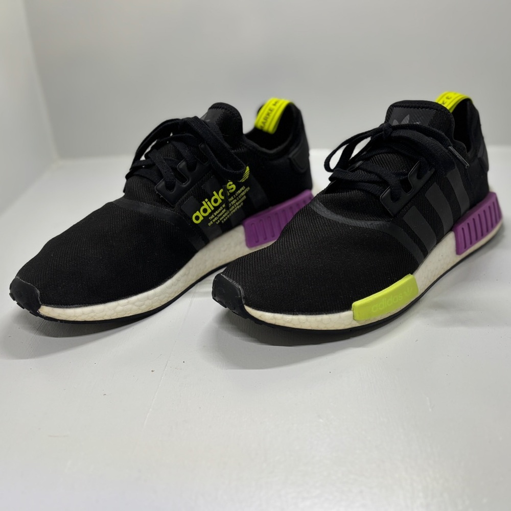 Adidas NMD R1 Black Neon Yellow Purple Boost Sneakers Men’s 11 - Picture 2 of 10